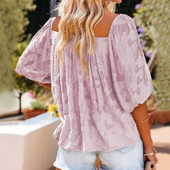 Women's Square Neck Ruffled Balloon Sleeve Loose Fit Flowy Floral Blouse - NWOT - Picture 3 of 6